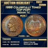 1888 Proof Indian Cent Colorfully Toned TOP POP! 1c pr66+ bn SEGS