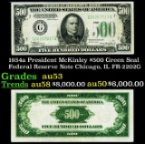1934a $500 Green Seal Federal Reserve Note President McKinley Chicago, IL Grades Select AU FR-2202G