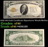 1928 $10 Gold Certificate Signatures Woods/Mellon Grades xf