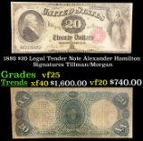 1880 $20 Legal Tender Note Alexander Hamilton Grades vf+ Signatures Tillman/Morgan