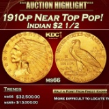 1910-p Gold Indian Quarter Eagle Near Top Pop! $2 1/2 ms66 USCG