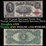 1917 $2 Large Size Legal Tender Note Thomas Jefferson Grades vf+ Signatures Speelman/White
