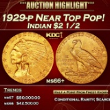 1929-p Gold Indian Quarter Eagle Near Top Pop! $2 1/2 ms66+ USCG