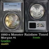 PCGS 1880-s Morgan Dollar Monster Rainbow Toned $1 ms65 PCGS