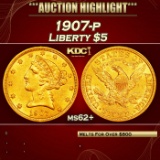1907-p Gold Liberty Half Eagle $5 ms62+ USCG