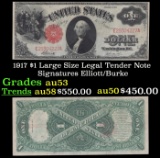 1917 $1 Large Size Legal Tender Note Grades Select AU Signatures Elliott/Burke