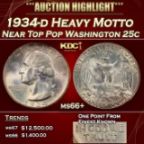 1934-d Heavy Motto Washington Quarter Near Top Pop 25c ms66+ SEGS