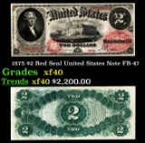1875 $2 Red Seal United States Note Grades xf FR-47