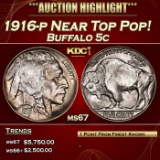 1916-p Buffalo Nickel Near Top Pop! 5c ms67 SEGS