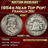 1954-s Franklin Half Dollar Near Top Pop! 50c ms66+ fbl SEGS
