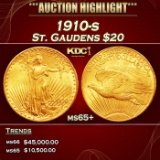 1910-s Gold St. Gaudens Double Eagle $20 ms65+ SEGS