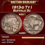 1913-d Ty I Buffalo Nickel 5c ms66+ SEGS
