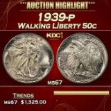 1939-p Walking Liberty Half Dollar 50c ms67 SEGS