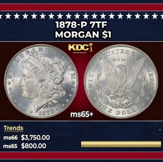 1878-p 7tf Morgan Dollar $1 ms65+ SEGS