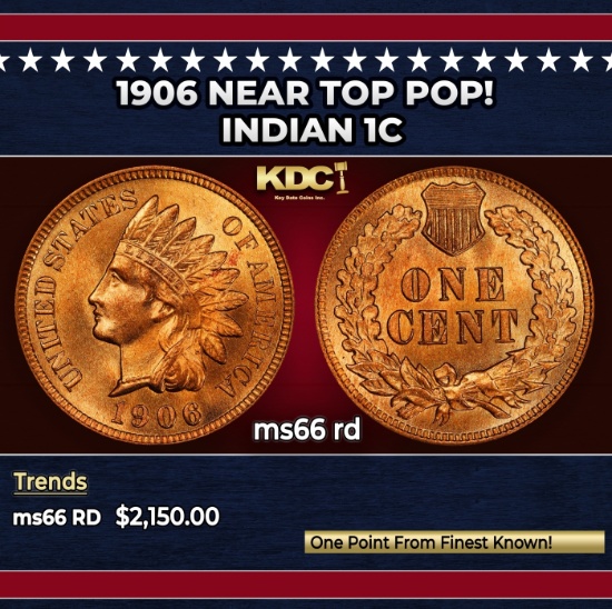 1906 Indian Cent Near Top Pop! 1c ms66 rd SEGS