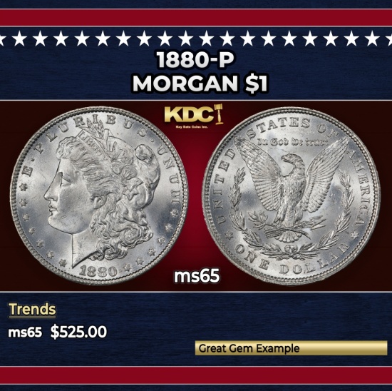 1880-p Morgan Dollar $1 Grades ms65