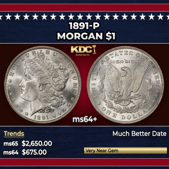 1891-p Morgan Dollar $1 ms64+ SEGS