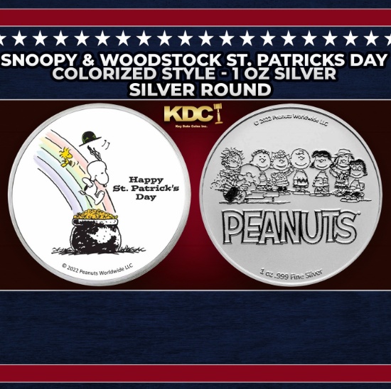 Snoopy & Woodstock St. Patricks Day Colorized Style - 1 oz Silver Round Round