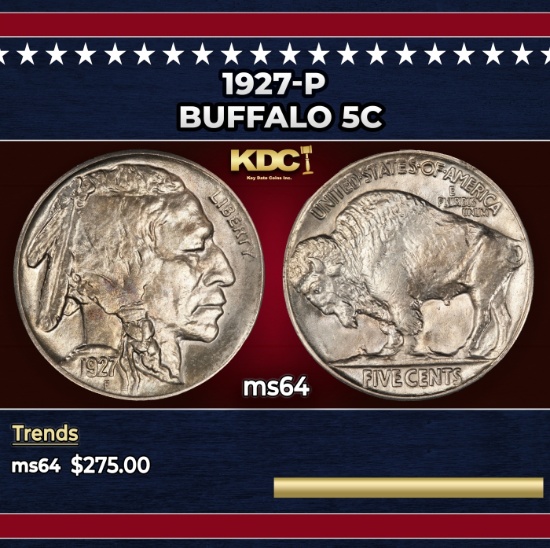 1927-p Buffalo Nickel 5c Grades ms64