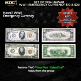 Set of 1934 Hawaii WWII Emergency Currency $10 & $20 Grades VF/XF