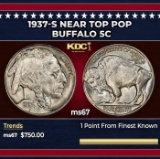 1937-s Buffalo Nickel Near Top Pop 5c ms67 SEGS