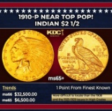 1910-p Gold Indian Quarter Eagle Near Top Pop! $2 1/2 ms65+ SEGS
