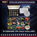 Tropical Fish Freshwater Aquarium 15 Piece Colorized JFK Half Dollar Set with Collectors Box Other T