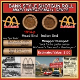 Lincoln Wheat Cent 1c Mixed Roll Orig Brandt McDonalds Wrapper, 1914-p end, Indian other end