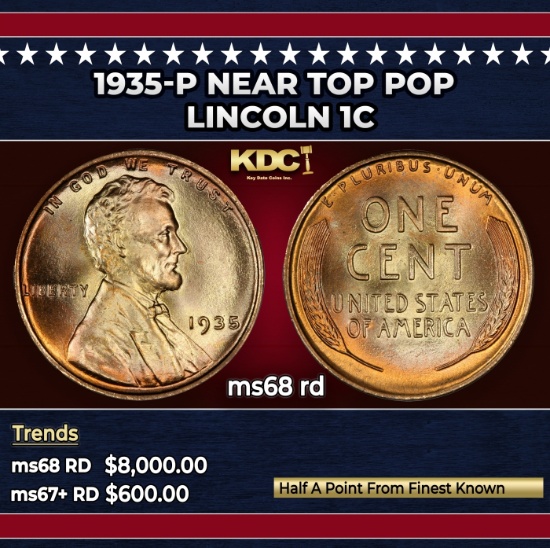 1935-p Lincoln Cent Near Top Pop 1c ms68 rd SEGS