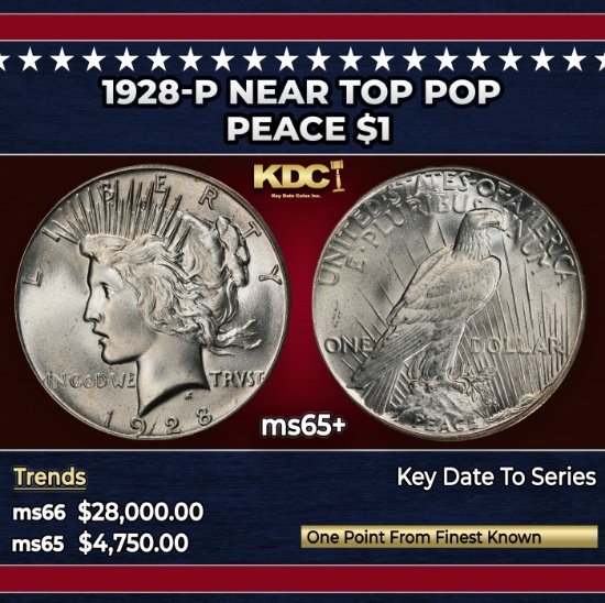 1928-p Peace Dollar Near Top Pop $1 ms65+ SEGS