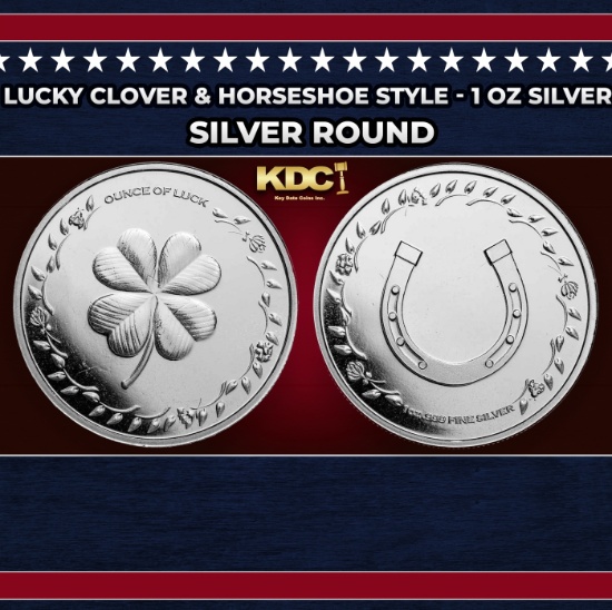 Lucky Clover & Horseshoe Style - 1 oz Silver Round Round