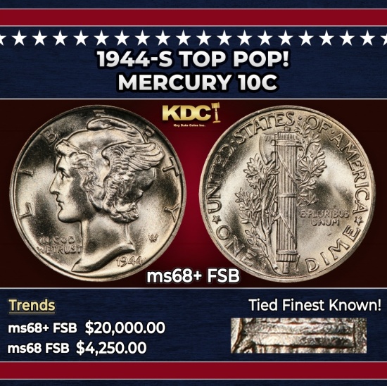 1944-s Mercury Dime TOP POP! 10c ms68+ FSB SEGS