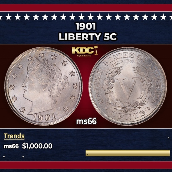 1901 Liberty Nickel 5c ms66 SEGS