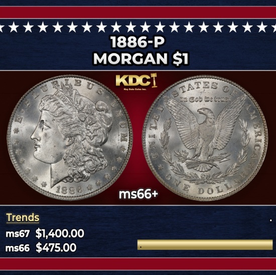 1886-p Morgan Dollar $1 ms66+ SEGS