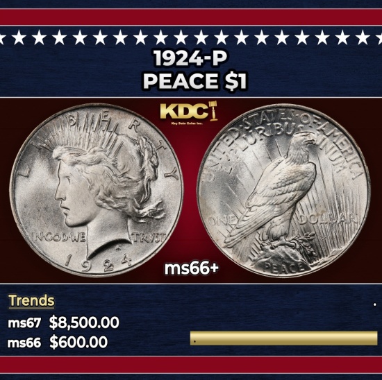 1924-p Peace Dollar $1 ms66+ SEGS