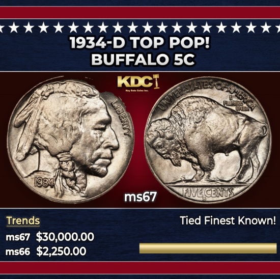 1934-d Buffalo Nickel TOP POP! 5c ms67 SEGS