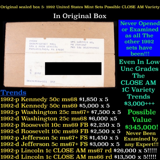Original sealed box 5- 1992 United States Mint Sets