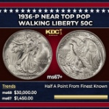 1936-p Walking Liberty Half Dollar Near Top Pop 50c ms67+ SEGS