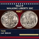 1942-p Walking Liberty Half Dollar 50c ms67 SEGS
