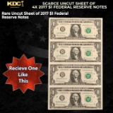 Scarce Uncut Sheet of 4x 2017 $1 Federal Reserve Notes In BeP Folder