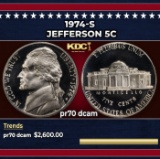 1974-s Proof Jefferson Nickel 5c pr70 dcam SEGS