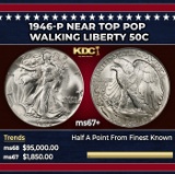 1946-p Walking Liberty Half Dollar Near Top Pop 50c ms67+ SEGS