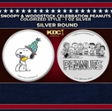 Snoopy & Woodstock Celebration Peanuts Colorized Style - 1 oz Silver Round Round