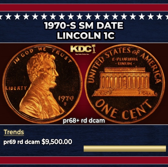 1970-s Sm Date Proof Lincoln Cent 1c pr68+ rd dcam SEGS