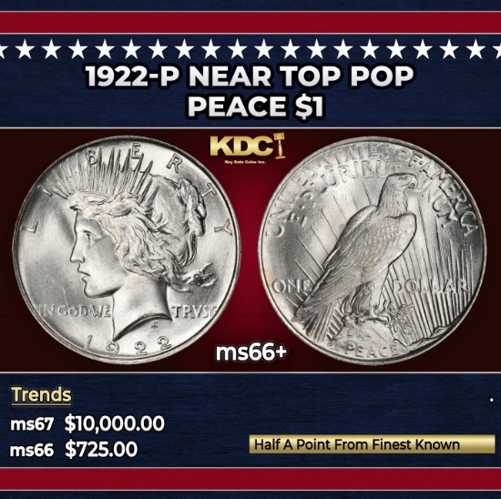 1922-p Peace Dollar Near Top Pop $1 ms66+ SEGS