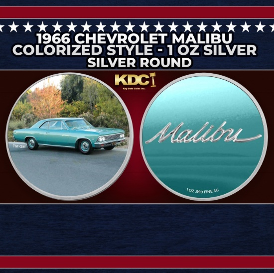 1966 Chevrolet Malibu Colorized Style - 1 oz Silver Round Round