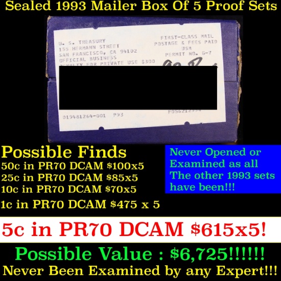Original sealed box 5- 1993 United States Mint Proof Sets