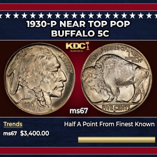 1930-p Buffalo Nickel Near Top Pop 5c ms67 SEGS