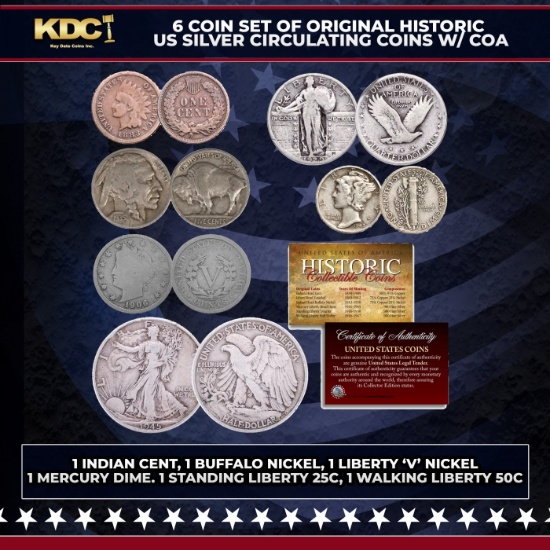 6 Coin Set of Original Historic US Silver Circulating Coins w/ COA Other Toy