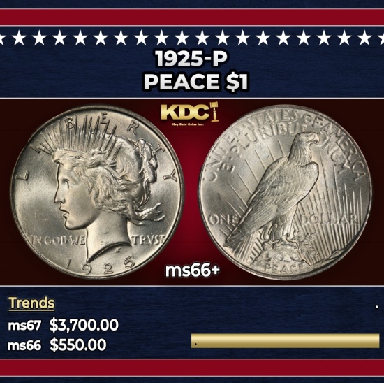1925-p Peace Dollar $1 ms66+ SEGS